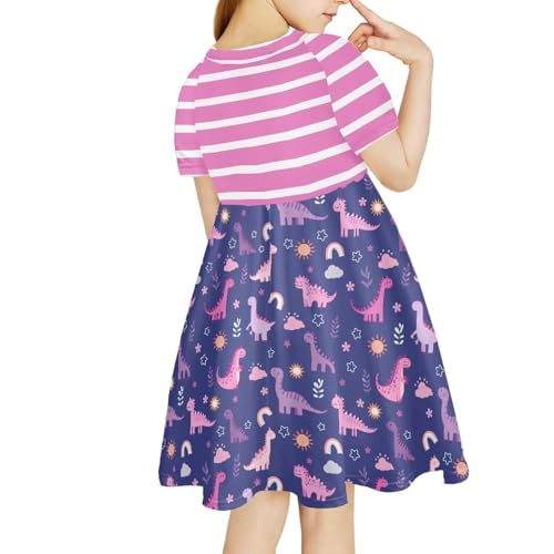 SEANATIVE Girls Short Sleeve Dress Summer Twirly Skater Casual Dress for 3-14Years2