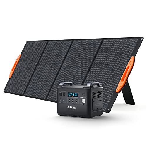 AFERIY Portable Powerstation 2000W with Solarpanel, 1997Wh/624000mAh LiFePO4 Battery 3AC Outputs (4000W Peak) Solar Generator, 220W Solar Panel Type C for Car Travel, Mains Independent Power Outages Cover