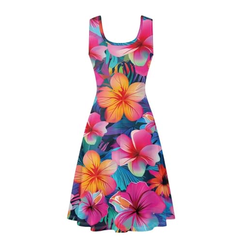 Image of TOADDITDO Women's Sleeveless O Neck Beach A-Line Party Coctail Tank Dresses Flared Sundress