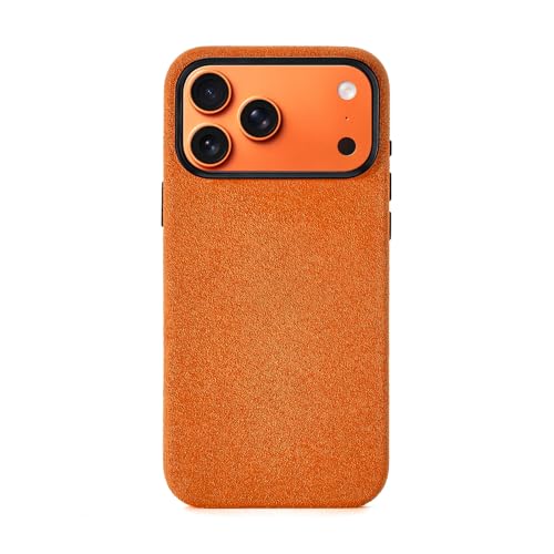 ALTRAALMA Alcantara Full-Wrap Phone Case for iPhone 17 Pro 6.3", Compatible with Mag-Safe Wireless Charging, Handmade Full-Wrap Italian Synthetic Suede Cover (Orange)