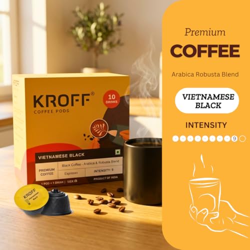 Image of KROFF Vietnamese Black Coffee Pods | Dolce Gusto Compatible | Espresso - Medium Dark Arabica Robusta Blend Roast | 10 Pods Per Box