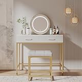 INICO Tocador,Tocador con 2 cajones Grandes,Mueble de Dormitorio Elegante, Mesa de Maquillaje para Dormitorio, con 1...