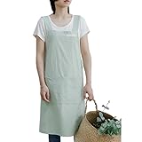 [bh life] エプロン おしゃれ ワークエプロン かぶるだけ かぶり 大きいサイズ レディース メンズ 無地 ワンピース クロス 業務用 ガーデニング 軽量 綿 X型 介護 ロング 肩掛け 着脱カンタン 保育士 美容師 花屋 (ﾗｲﾄｸﾞﾘｰﾝ)