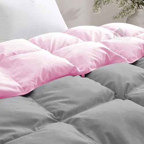 Image of Super Comfort Reversible 500 GSM Comforter King Size (90 inchX106 inch) - Heavy Winter Comforter 500 GSM Microfiber Fill - Duvet /Blanket King Size - Baby Pink /Silver Grey Color
