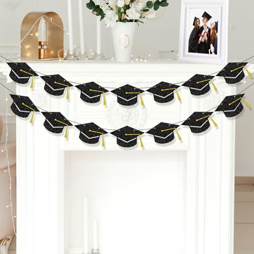 Image of Graduation Grad Caps Banner Garland, Graduations Party Banner, Grad Congrats Class of 2026 Party Decorations for College High School Graduations Party Supplies (Graduation Cap Garland)