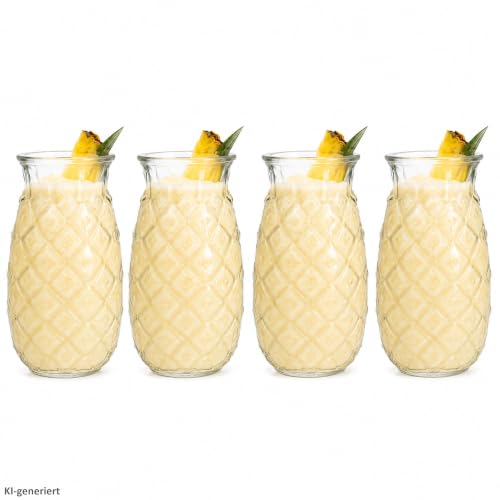 MamboCat 4er Set Pina Ananas Gläser I 400ml Höhe 14 8cm I für 4 Personen I klares Cocktailglas mit Ananas-Relief I transparente Partygläser im Sommer I Saftgläser Longdrink-Glas Wasserglas