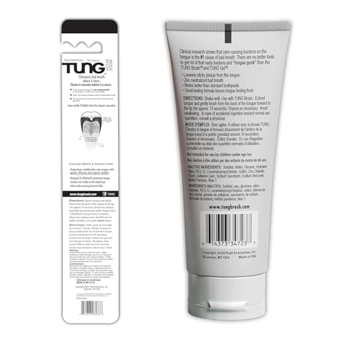 Tung Tongue Cleaning Kit, Tung Brush and Gel, Bad Breath Odor Eliminator, Halitosis Defense, USA Made (Set of 1)