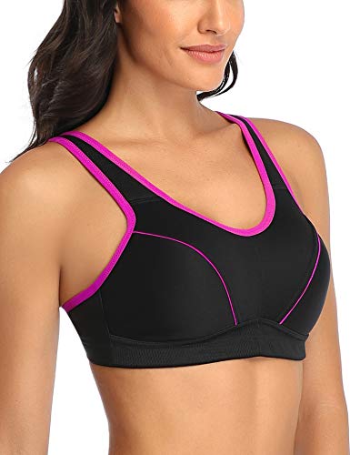 Wingslove Womens Sports Bra High Impact Supportive Workout Yoga Bra Black 44D