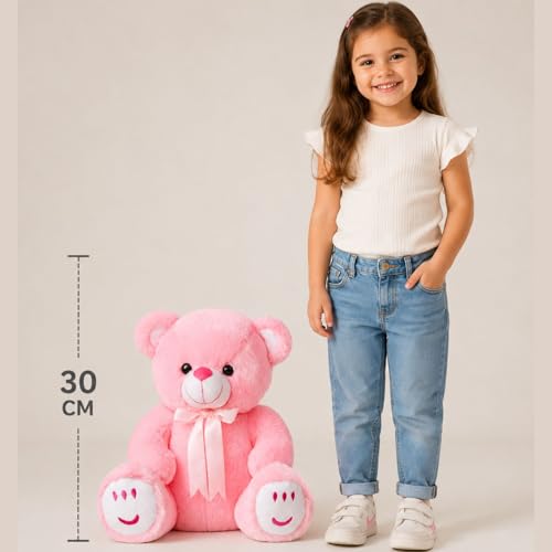 Image of Pink Teddy 30cm | Ultra Soft Plush Stuffed Toy | Cute Hugging Pillow | Gift for Kids Boys Girls