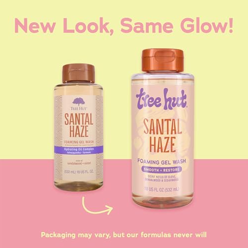 Image of Tree Hut Santal Haze Foaming Gel Wash, Hydrating & Moisturizing Body Wash with Shea Butter & Nourishing Essential Oils, Daily Cleanser for Soft Smooth Skin, 18 fl oz (Pack of 2)