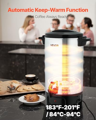 Image of VEVOR Commercial Coffee Urn, 40 Cup 6 L Hot Beverage Dispenser with Dripless Faucet, Quick-Brewing Commercial Coffee Maker, Automatic Temperature Control, for Catering, Party, Church & Restaurant
