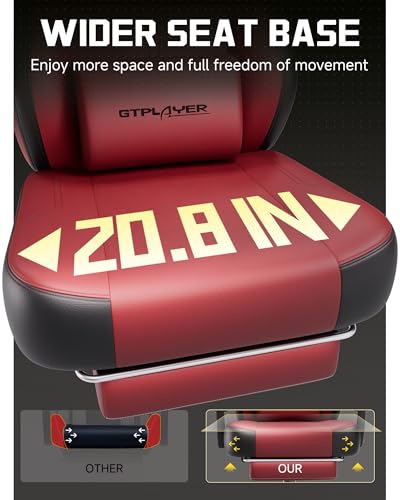 Image of GTPLAYER Big & Tall Gaming Chair, 90-155 Adjustable Reclining Office Seat with Footrest, Ergonomic Comfy Computer Desk Chair for Adults, Home Office Gaming Study Use, Wine Red (Leather)