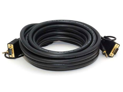 Monoprice 100559 25-Feet Super VGA HD15 M/M CL2 Rated Cable with Stereo Audio and Triple Shielding, Gold Plated (2 Pack)