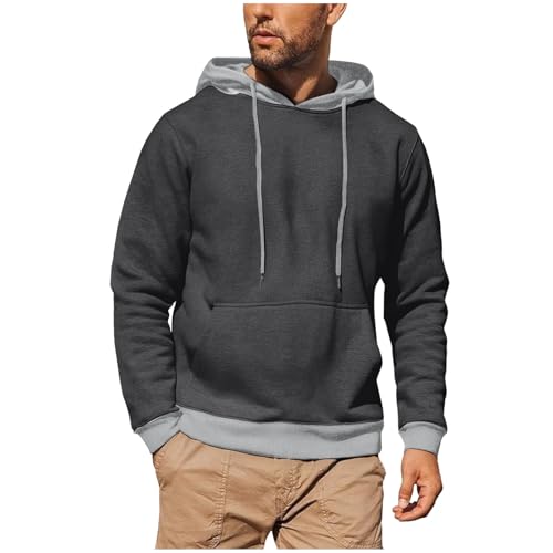 Men's Color Block Hoodie 2025 Trendy Patchwork Casual Long Sleeve Pullover Fall Winter Loose Sweatshirt with Pocket