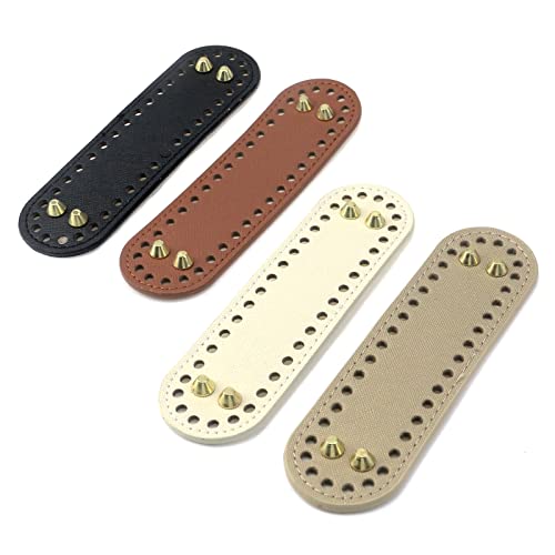 Woogim 4 peças, 5 x 18 cm, bolsa de couro PU, parte inferior, 4 cores, oval, modelador, almofada, base com furos para bolsa de crochê, bolsa de ombro, acessórios DIY