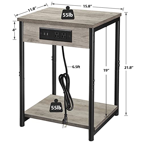 Tutotak End Table With Charging Station, Set Of 2 Side Table With 2 Usb Ports And 2 Outlets, 21.8”H 2-Tier Nightstand With Storage Shelf, Sofa Table Tb01Bg029 #TOP6