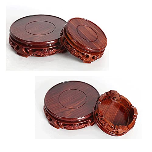 CGgJT Base per bonsai Base in legno di sequoia rotonda intagliata, base in legno per vaso da fiori teiera base base bonsai espositore alto 4,77 pollici (taglia : grande) - Image 5