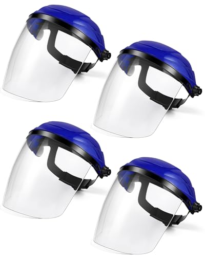 Image of Tellegloww 4 Pack Face Shield for Grinding Cutting, Full Face Protection | Impact Resistant Visor, Adjustable Headgear, Clear Polycarbonate Lens, Reusable Safety Shields in Woodworking Tasks