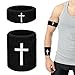 Medoore 4 Pcs Cross Wrist Bands Bicep Bands Christian Arm Absorbent Sweat Wristbands Baseball Accessories Cross Sports Wristband for Football Baseball Sports Activities, Black Color