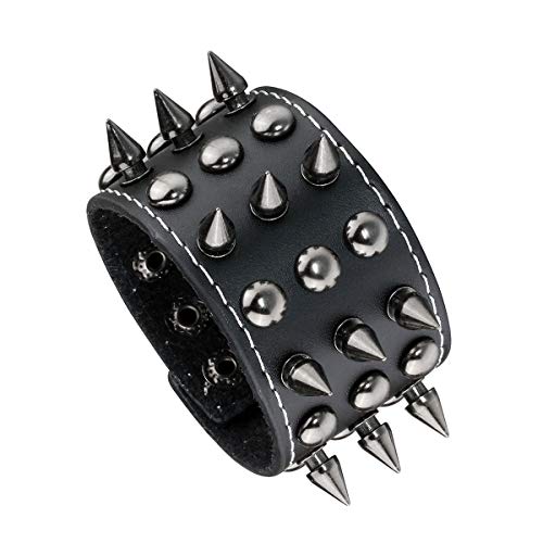 Eigso Punk Leather Studded Cuff Bracelet For Men Women Retro Vintage Classic Spikes Rivets Wristband Adjustable #TOP8
