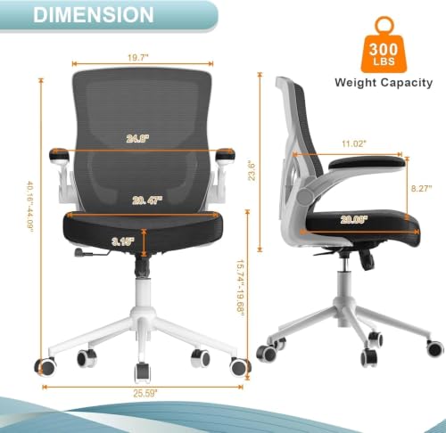 Image of Office Chair for Long Hours & Lower Back Pain Relief - Waterfall-Edge PU Seat Cushion, Padded Lumbar Support and Flip-up Armrests, Ideal for Office or Study