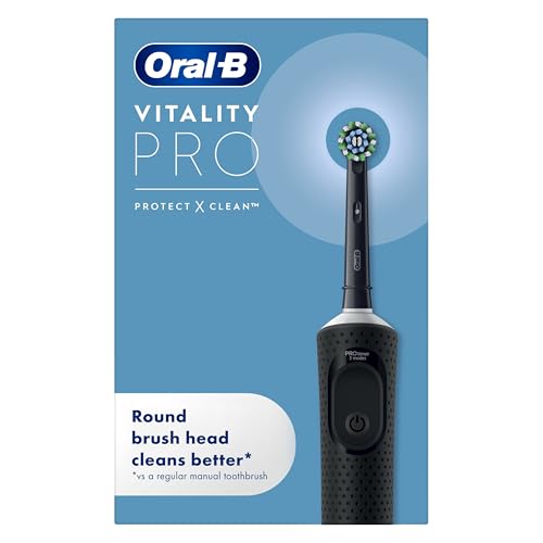 Oral-B Vitality Pro Electric Toothbrushes for Adults, for Him/Her, 1 Handle, 2 Toothbrush Heads, 3 Brushing Modes Including Sensitive Plus, 2 Pin UK Plug, Black (Packing May Vary)