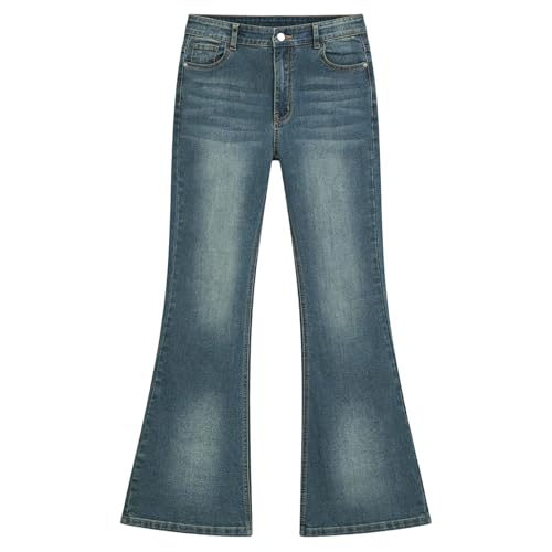 Jean évasé pour filles avec taille élastique et poches style Y2k