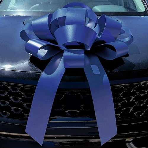Image of CarBowz Big Bow for Car Decorations and Birthday Gifts, Large Ribbon, Magnet, Safe Sticker Included, Fully Assembled 30 inch Wide Huge Bow, No Suction Cup Needed (Blue)