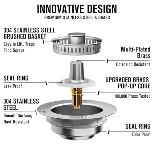 Tapón y colador de fregadero de acero inoxidable 3 en 1 miniatura 3