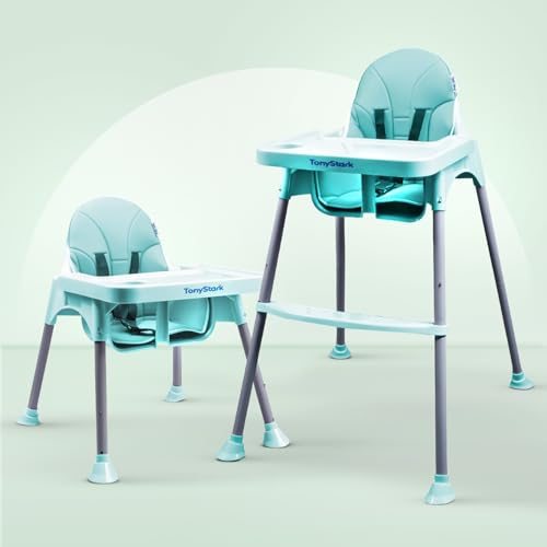 Image of Tony Stark 3 in 1 Multifunctional Baby Feeding Chair & Detachable Tray |Soft Cushion Baby High Chair with Footrest | Dining Chair with Adjustable Height & Seat Belt for Kids, Toddler (Cyan Green)