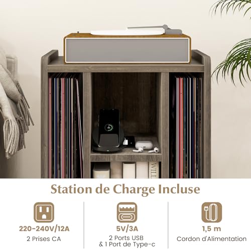 GOPLUS Table d’appoint avec Station de Charge,2 Prises, 2 USB, 1 Type-C, Meuble Rangement Vinyle, 4 Compartiments, Pieds Surélevés pour Canapé, Salon, Chambre, Chêne Gris - Les Beatles, Paul McCartney, John Lennon, RIngo Starr, George Harrison GOPLUS Table d'appoint avec Station de Charge,2 Prises, 2 USB, 1 Type-C, Meuble Rangement Vinyle, 4 Compartiments, Pieds Surélevés pour Canapé, Salon, Chambre, Chêne Gris – Image 6
