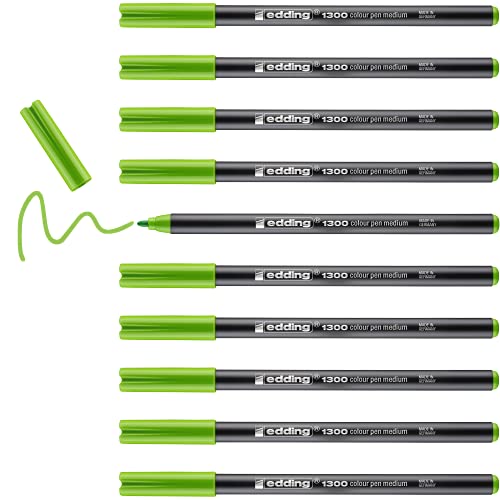Edding E-1300 - Pennarelli Da Colorare A Punta Tonda, 3 Mm, Confezione Da 10, Colore: Verde Chiaro