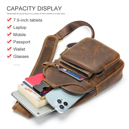 Image of NIUCUNZH Genuine Leather Sling Bag Front Metal-Latch Crossbody Bags Handmade Vintage Chest Shoulder Backpack for Women Men