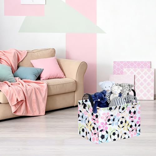 Image of Football Socer Pattern Storage Basket Gift Laundry Bins Collapsible Storage Baskets Box Laundry Nursery Hamper for Home and Office Decoration with Handles