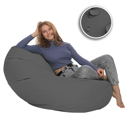 HomeIdeal - Sitzsack XXL Bodenkissen für Erwachsene & Kinder - Geeignet für Gaming oder Entspannen - Indoor wie Outdoor da er Wasserfest ist - mit EPS Perlen, Farbe:Anthrazit, Größe:XXL