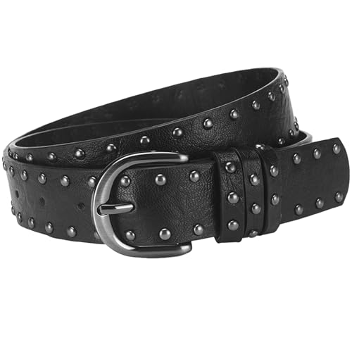 AIEOE Western Cowgirl Hip Hop Rock Ceinture à Clous Femme Homme Mode Punk Ceinture en Cuir PU 3,3 * 107 cm Noir