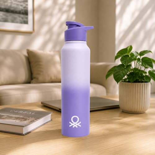 Image of United Colors of Benetton 1L (1000ML) Stainless Steel Water Bottle, Single Wall, Lightweight, Durable, Leak-Proof Cap, BPA-Free, Rust Resistant, Easy to Clean, Travel /Gym /Office /School Use