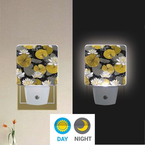 Lámpara nocturna con patrón floral amarillo y blanco miniatura 4