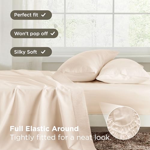 Image of Bedsure King Size Sheets Set - 4 Pieces Soft King Sheets - Breathable & Cooling - Hotel Luxury - Easy Care Polyester Microfiber Bedding for Women, Men, Light Beige
