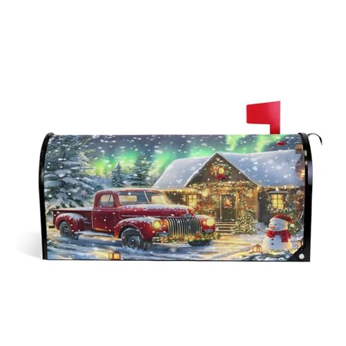 SUABO Mailbox Cover Red Truck Snowman House Standard Magnetic Mailbox Covers Wraps for Christmas Home Yard Garden Decor