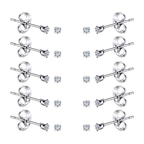FOSIR 2-4MM Tiny Women's Stainless Steel Round Clear Cubic Zirconia Stud Earrings(10 Pairs) Cover
