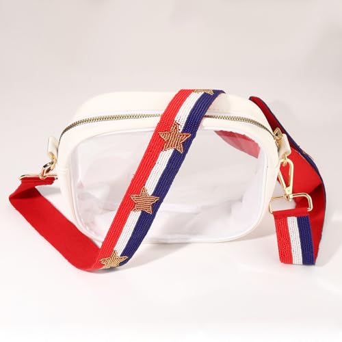 Image of Beaded 4th of July Purse Strap USA Purse Strap Replacement Red White and Blue Patriotic Crossbody Shoulder Bag Straps 4th of July Outfits (Style H)