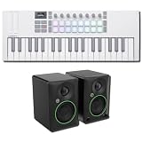 Novation Launchkey Mini 37 (MK4) White MIDI Keyboard Controller Bundle with Mackie CR3.5BT Bluetooth Studio Monitors — Three-Octave Mini Keys for Music Production, Beat Making, Songwriting