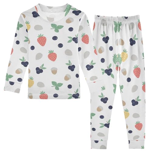 Pajama Sets Long Sleeve Fruits Berries Pattern Soft Comfy Sleepwear 2 Piece PJS 3-8T - Main Image