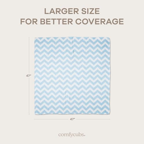 Image of Comfy Cubs Muslin Swaddle Blankets Pack of 4, 47 x 47 Inches, Soft Cotton Baby Blanket Set, Large Multipurpose Swaddling Wraps for Newborns - Self-Soothing Swaddle - Blue