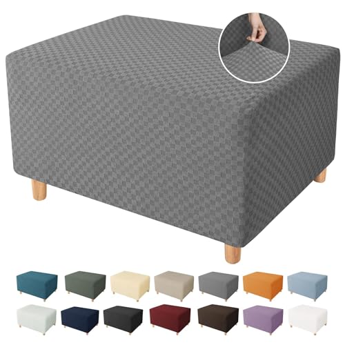 YEMYHOM Ottoman Cover Latest Jacquard Design High Stretch Folding Storage Footstool Protector Rectangle Removable Slipcover (Ottoman XX-Small, Light Gray)