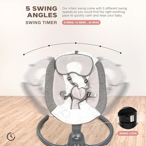 Image of BAYBEE Electric Baby Swing Cradle for New Born Baby | Rocker for Babies with Adjustable Speed & Safety Belt | Automatic Swing Cradle with Mosquito Net, Music & Toys for Infant Boys Girls (Grey)
