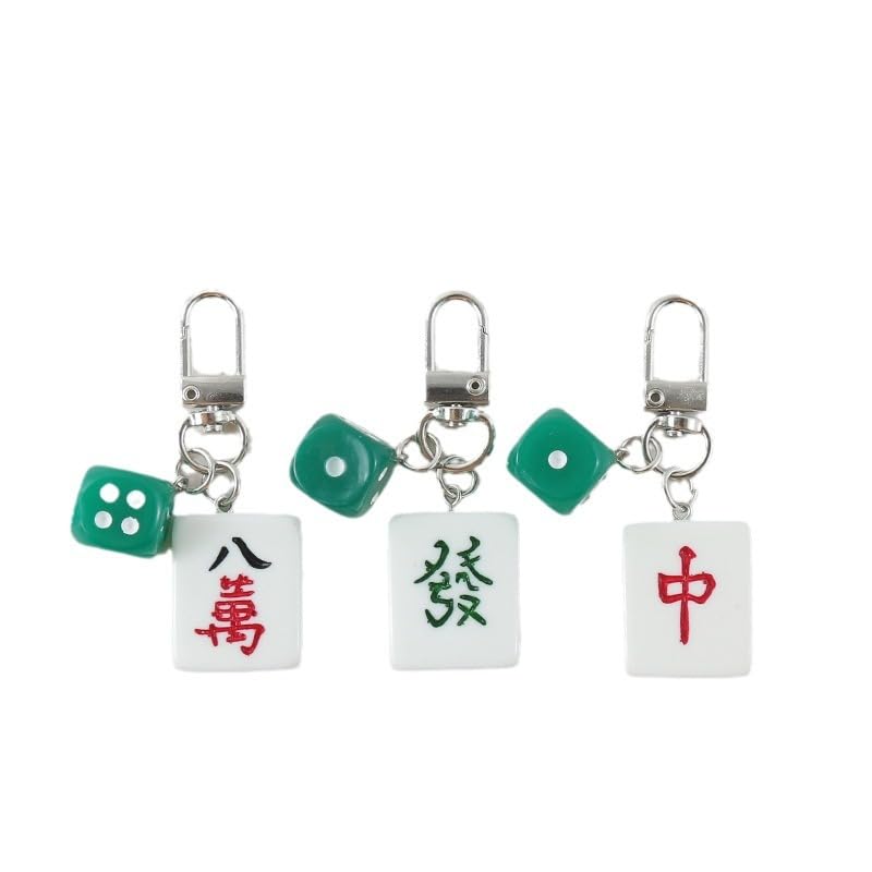 Car Accessories Car Key Chain, 3 pcs Chinese mahjong tile keychain decorative, Metal Car Keychain