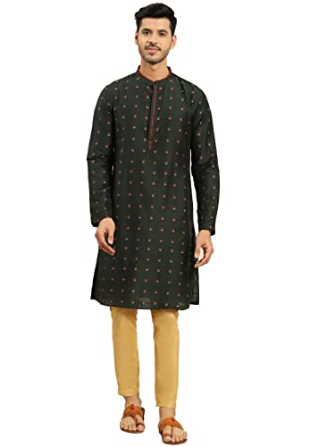 Image of KISAH Men's Kurta - Solid Silk Traditional Outfit for Men - Festive & Wedding Ethnic Wear - Elegant & Comfortable Green