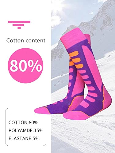 Pumkryth 2 Pack Kids Winter Ski Socks For Girls-Warm Soft Otc Non-Slip Cuff Winter Skiing Socks 27-30, Pink #TOP3